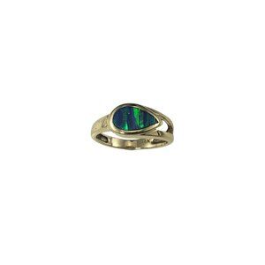 14 Karat Yellow Gold Black Opal Inlay Ring Size 4 #19730